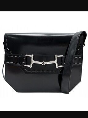 Celine Vintage Black Leather Besace Mors Cuir Box Shoulder Bag